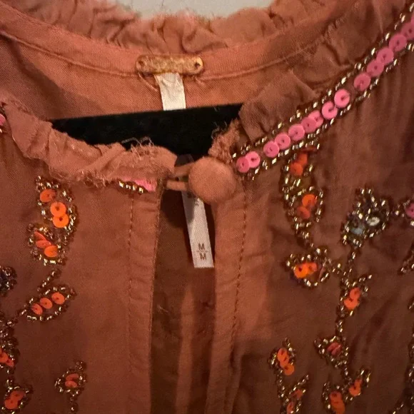 Free People Rust Orange Mini Dress with Pink Embroidery - Picture 2 of 3